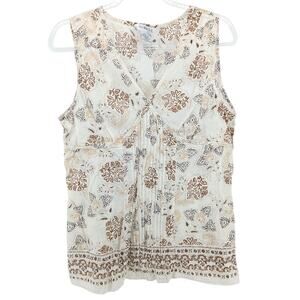 Vintage George Ivory Cotton Floral Print Baby Doll Blouse Womens LG Y2K Boho